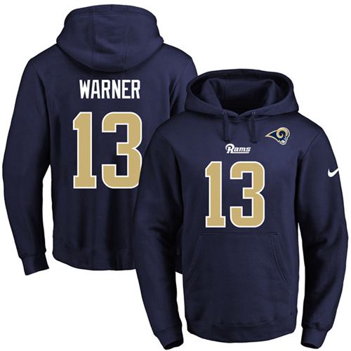 Nike Rams #13 Kurt Warner Navy Blue Name & Number Pullover NFL Hoodie